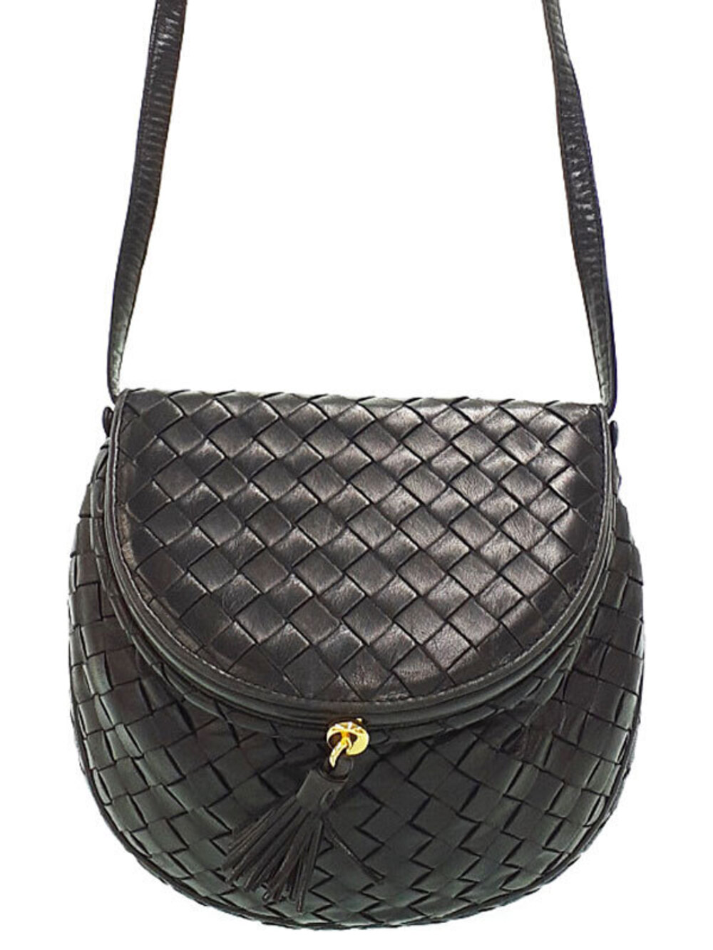 Bottega Veneta Intrecciato Woven Leather Bag black leather flap